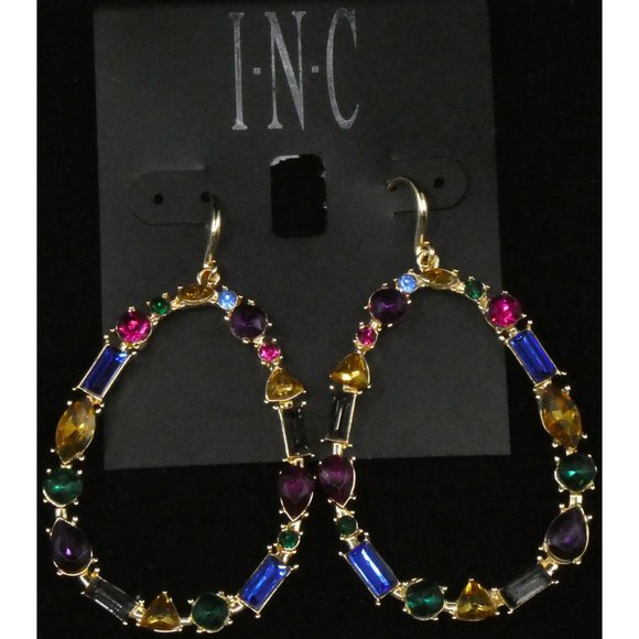 New Inc Gold-Tone Multi-Stone Open Drop Earrings - Picture 2 of 3